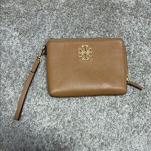 Tory Burch Brown Clutch with Gold Logo